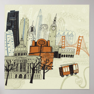 Doodle San Francisco Scene Poster