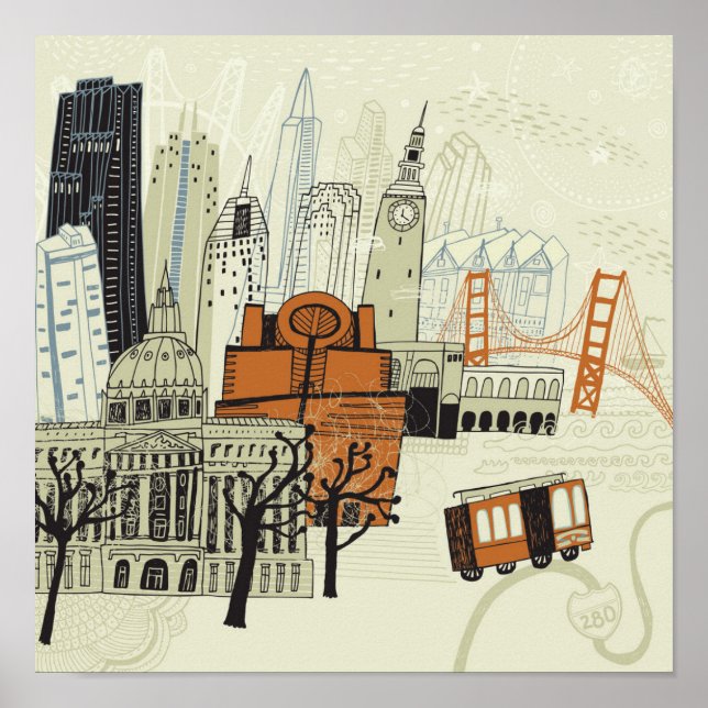 Doodle San Francisco Scene Poster (Front)