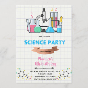 Doodle science birthday invitation