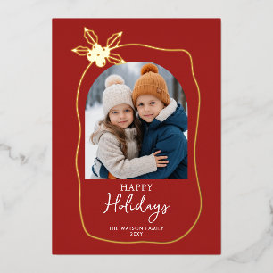 Doodle Scribble Christmas 4 Photo Hand Drawn Foil Holiday Card