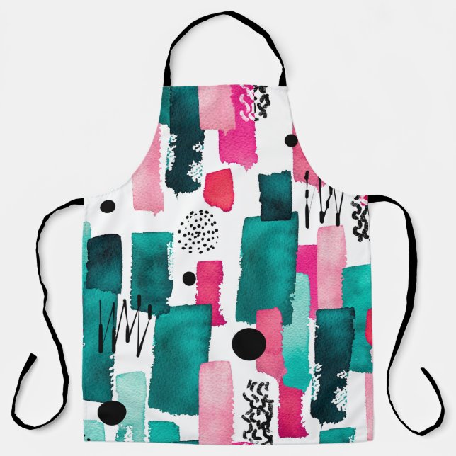 Doodle Seamless Pattern of Watercolor Pink and Gre Apron (Front)