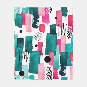 Doodle Seamless Pattern of Watercolor Pink and Gre Fleece Blanket