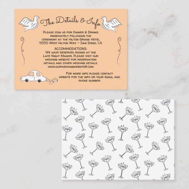 Doodle Sketch Funky birds Wedding Details Info Business Card (Front/Back)