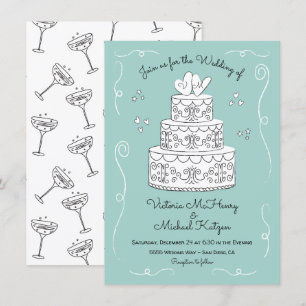 Doodle Sketch Funky Wedding Cake Invitation