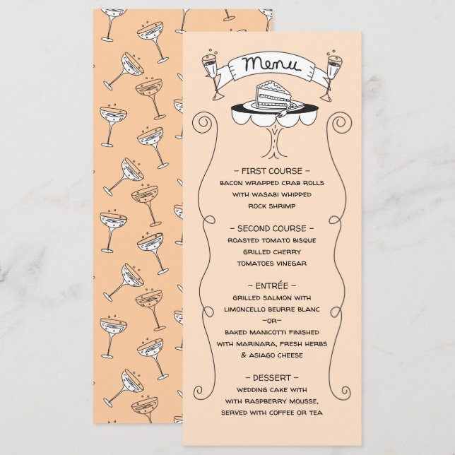 Doodle Sketch Funky Wedding Menu (Front/Back)