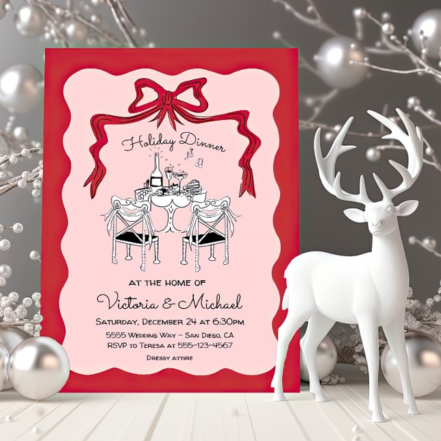 Doodle Sketch Holiday Dinner Bow Invitation (Creator Uploaded)