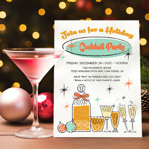 Doodle Sketch Retro Christmas Cocktail Party Invitation