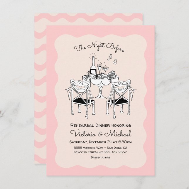 Doodle Sketch Table Chairs Funky Rehearsal Dinner Invitation (Front/Back)