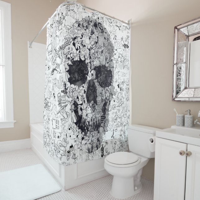 Doodle Skull Shower Curtain (In Situ)