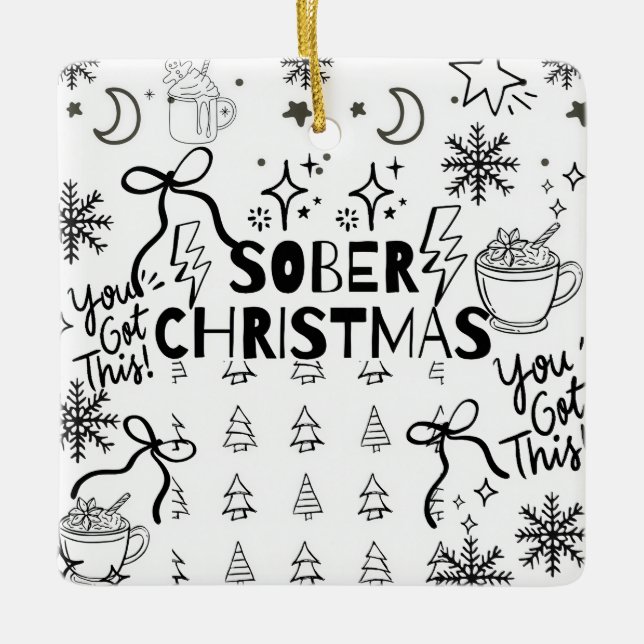 Doodle Sober christmas Ceramic Ornament (Front)