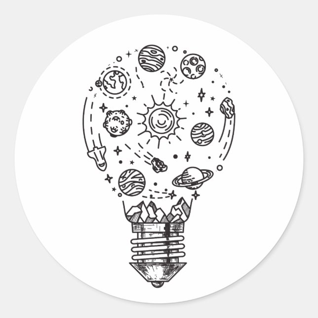 Doodle Solar System in Bulb Classic Round Sticker (Front)