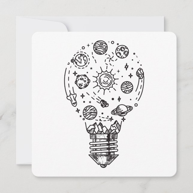 Doodle Solar System in Bulb Invitation (Front)