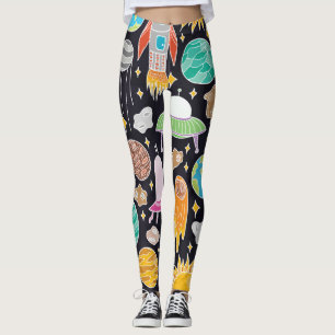 Doodle Space: Hand-Drawn Vintage Cosmos. Leggings