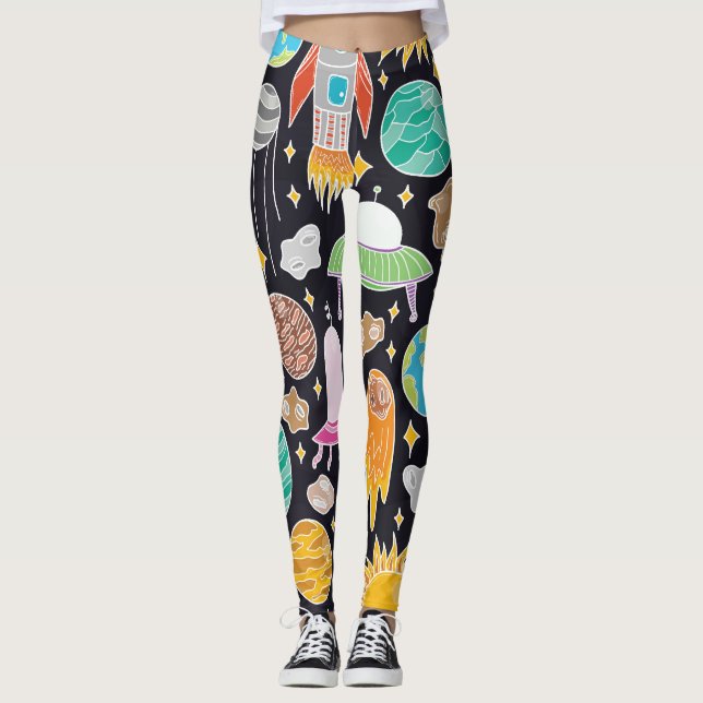 Doodle Space: Hand-Drawn Vintage Cosmos. Leggings (Front)