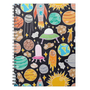 Doodle Space: Hand-Drawn Vintage Cosmos. Notebook
