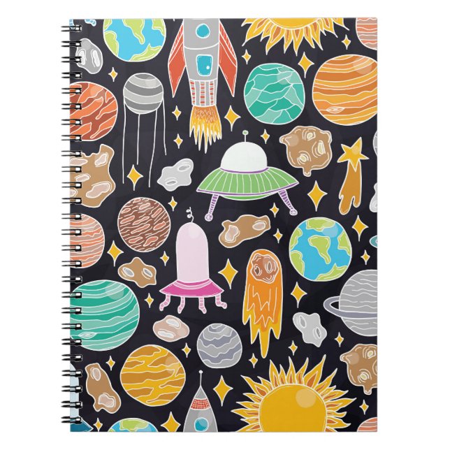 Doodle Space: Hand-Drawn Vintage Cosmos. Notebook (Front)