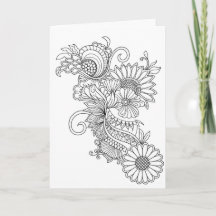 Doodle Style Floral Colour Your Own Card