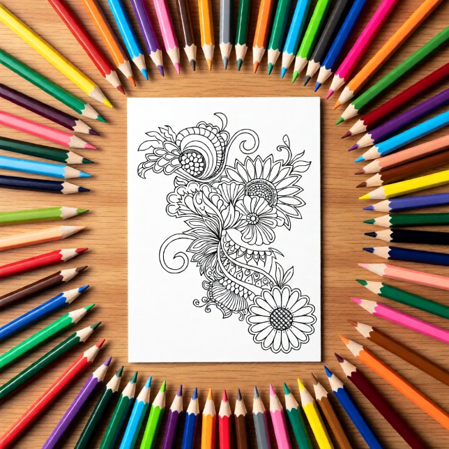 Doodle Style Floral Colour Your Own Card (Creator Uploaded)