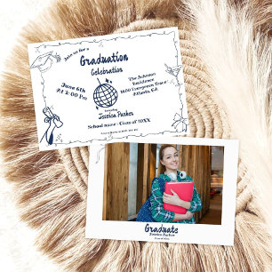 Doodle Style Hand drawn Graduation  Invitation