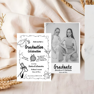 Doodle Style Hand drawn Graduation Invitation