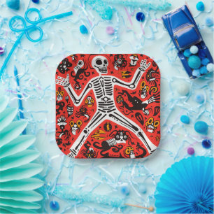 💀  Doodle style skeleton Día de Muertos Paper Plate