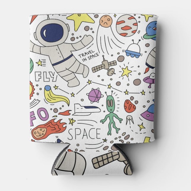 Doodle style, space theme illustration. can cooler (Front)
