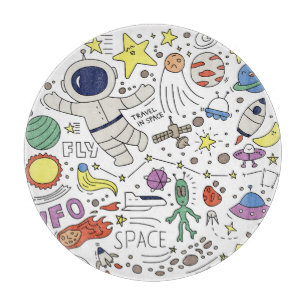 Doodle style, space theme illustration. cutting board