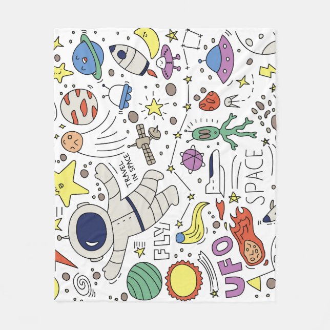 Doodle style, space theme illustration. fleece blanket (Front)
