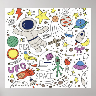 Doodle style, space theme illustration. poster