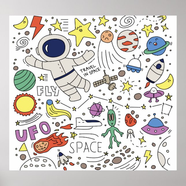 Doodle style, space theme illustration. poster (Front)