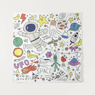 Doodle style, space theme illustration. tapestry