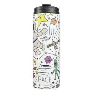 Doodle style, space theme illustration. thermal tumbler
