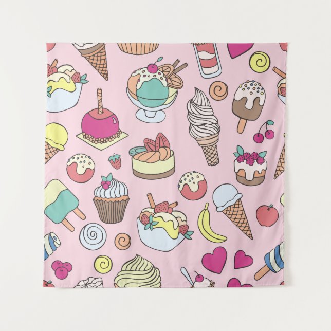 Doodle Sweets Ice Cream: Hand Drawn Illustration Tapestry (Front)