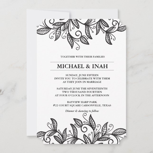 doodle swirl leaves invitation (Front)