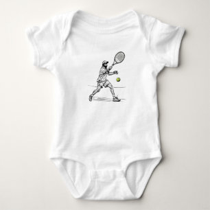 Doodle Tennis Player in Action Baby Bodysuit