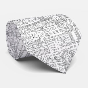 Doodle town pattern tie
