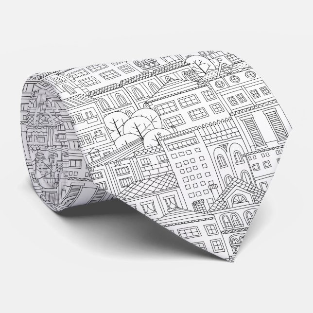 Doodle town pattern tie (Rolled)