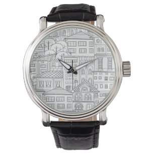 Doodle town pattern watch