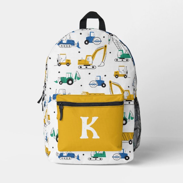 Doodle Transporation Trucks Printed Backpack (Front)