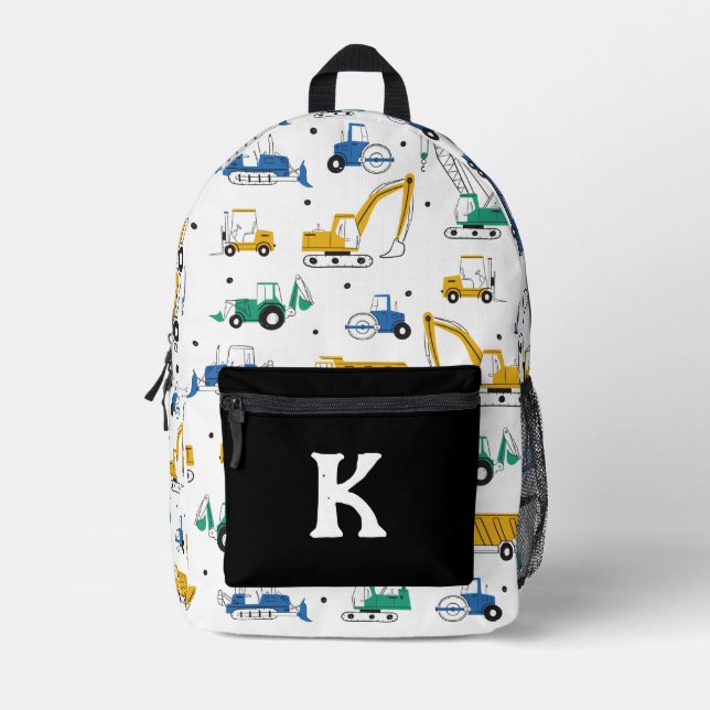 Doodle Transporation Trucks Printed Backpack (Front)