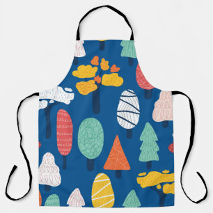 Doodle trees seamless vintage kids pattern. Repeat Apron