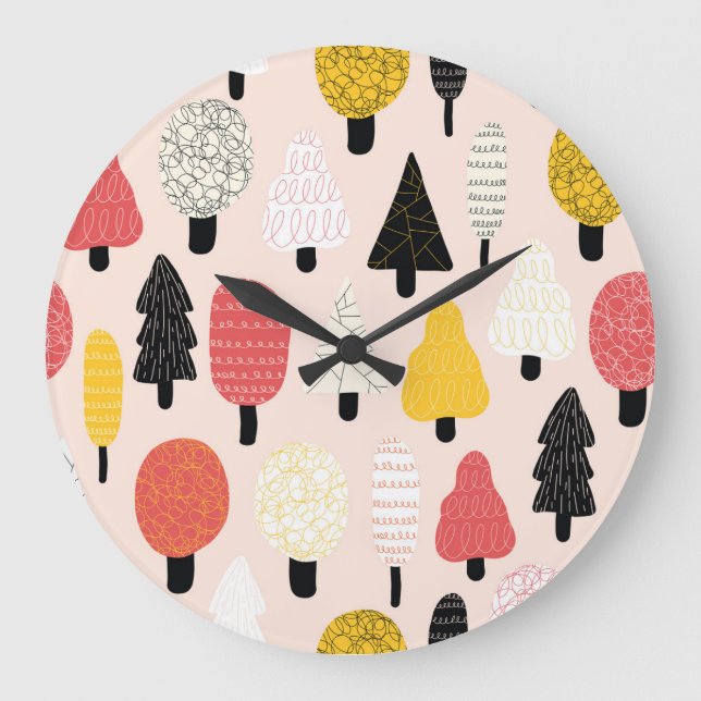 Doodle Trees: Vintage, Abstract Nature. Large Clock (Front)