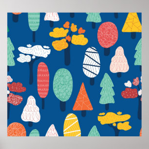 Doodle Trees: Vintage Kids Background. Poster