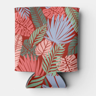 Doodle Tropical Leaves: Dark Hand-Drawn Can Cooler