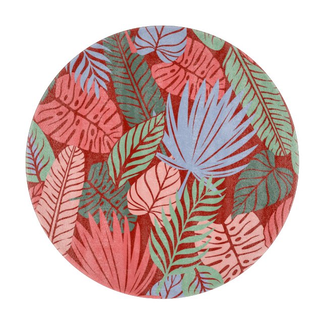 Doodle Tropical Leaves: Dark Hand-Drawn Cutting Board (Front)
