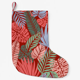 Doodle Tropical Leaves: Dark Hand-Drawn Small Christmas Stocking