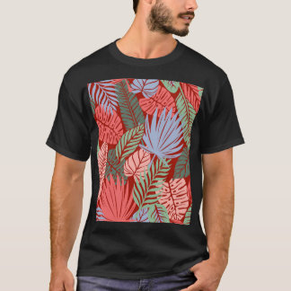 Doodle Tropical Leaves: Dark Hand-Drawn T-Shirt