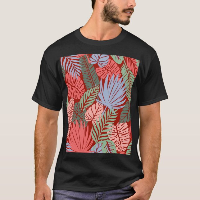 Doodle Tropical Leaves: Dark Hand-Drawn T-Shirt (Front)
