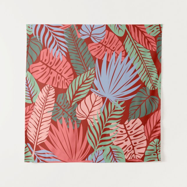 Doodle Tropical Leaves: Dark Hand-Drawn Tapestry (Front)