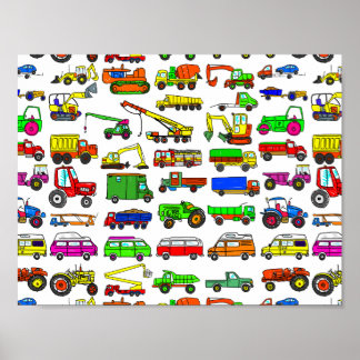Doodle Trucks Vans and Automobiles Poster